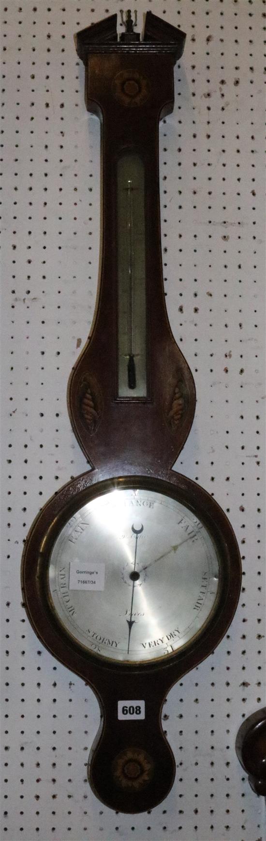 Mahogany and marquetry wheel barometer